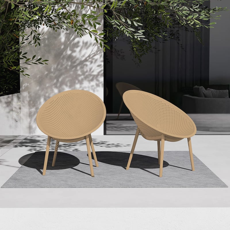 Set of 2 Modern Plastic Lounge Chair Plastic Legs with Polka Dots Spot Breathable for Patio Indoor Outdoor Use