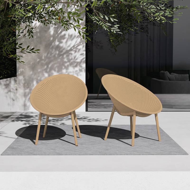 Set of 2 Modern Plastic Lounge Chair Plastic Legs with Polka Dots Spot Breathable for Patio Outdoor or Indoor Use