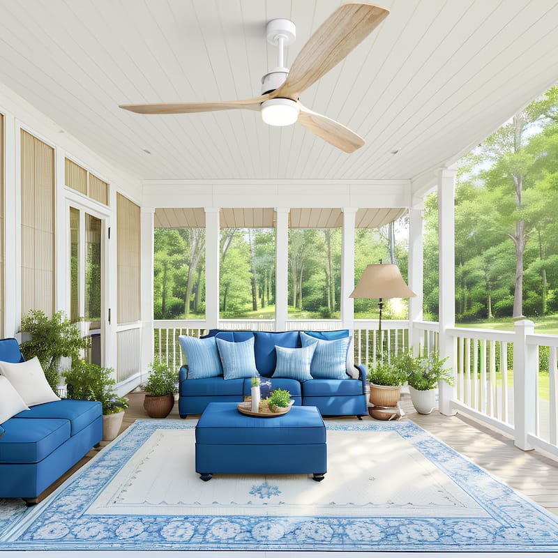 Sofucor 60Inch Ceiling Fan Solid Wood Blades with Light Remote Control,Indoor/Outdoor with Reversible DC Motor for Bedroom Patio