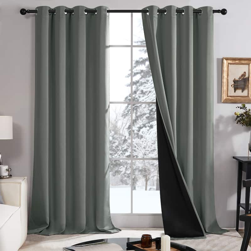 Deconovo 100 Percent Blackout with Liner Grommet Curtain (2 Panel) - W52 x L54 - Dark Grey
