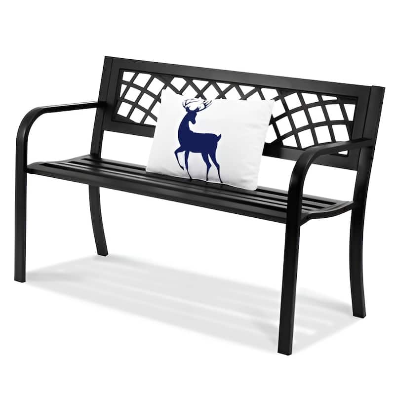 Black Metal PVC Outdoor Bench, 46 inches Modern Waterproof Patio Seating - 20.7” L x 45.8” W x 28” H