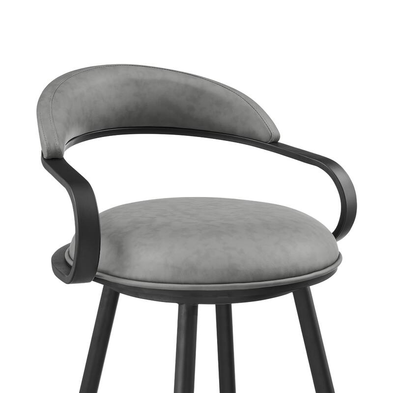 Gargy Swivel Barstool Chair with Floating Back, Black, Gray Faux Leather