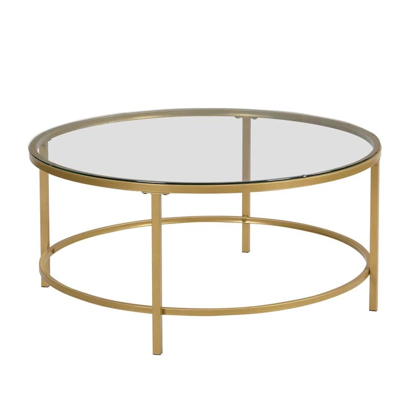 Round Coffee Table with Glass Top - 36" - Gold