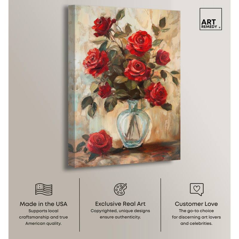 Ruby Roses in Riad Glass Canvas by Art Remedy, Gallery Wrapped
