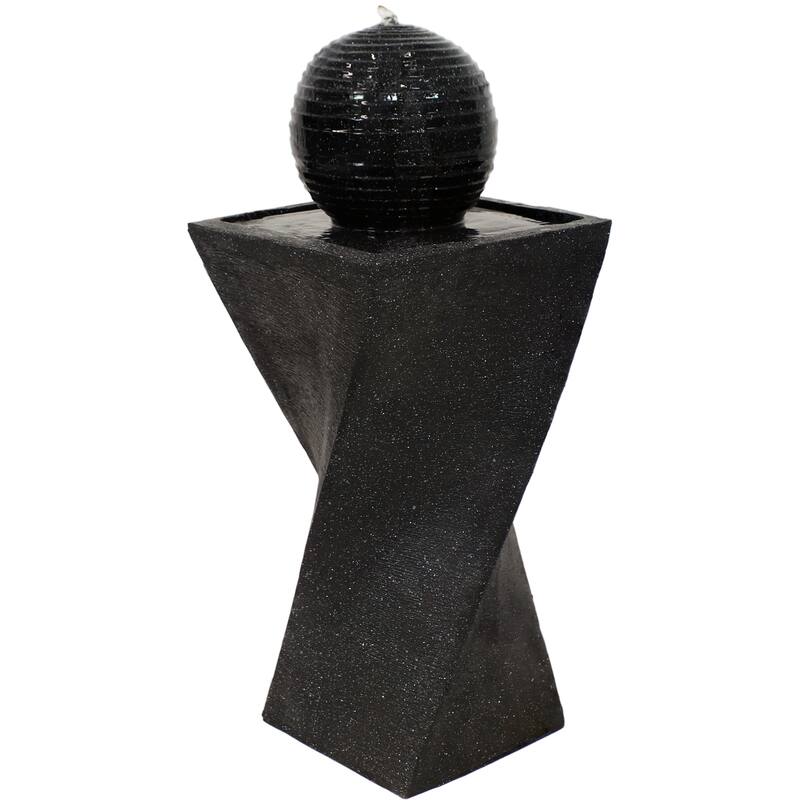 Black Ball Solar Outdoor Water Fountain with Battery - 32" with LED