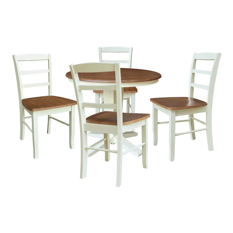 36 in Solid Wood Round Top Pedestal Dining Table with Dining Chairs