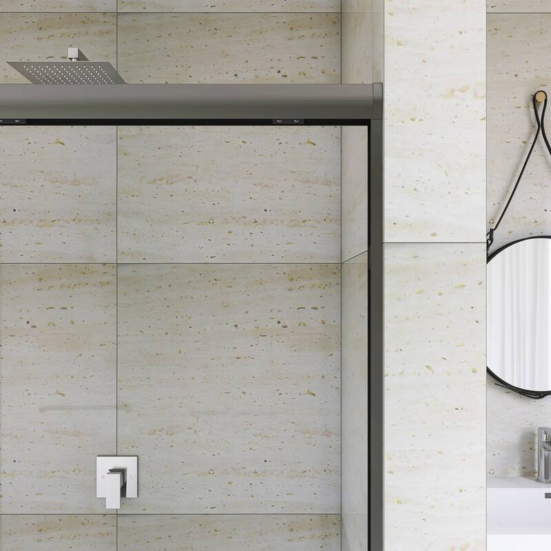 Double Sliding Framed Shower Door in Matte Black Finish