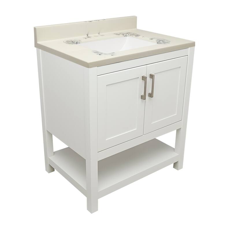 Taos 31" Bathroom Vanity with Cultured Marble Vanity Top Sink in White with White Basin