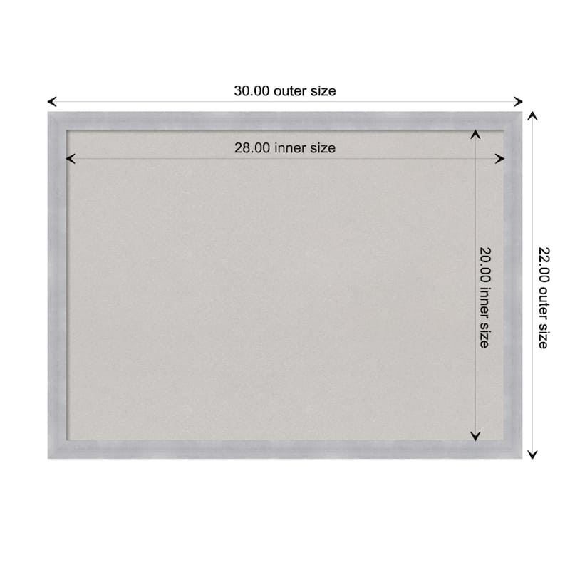 Grace Narrow Framed Grey Corkboard Bulletin Board - Grace Brushed Nickel Narrow - Board Size 28x20