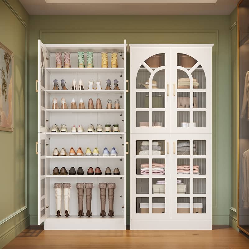 35 Pairs Tall Shoe Storage Cabinet with Doors, 8 Tiers Shoe Rack Organizer with LED Light and Adjustable Shelves for Entryway