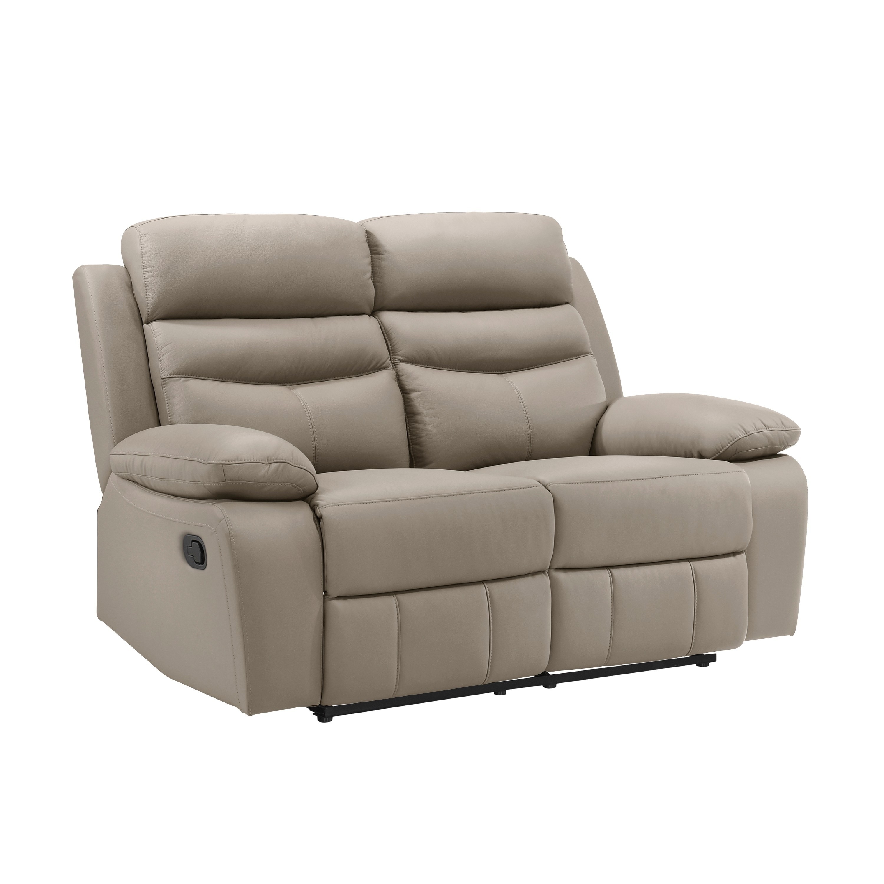 Benjara Hanna Manual Double Recliner Loveseat, Latte Brown Leather, 64 Inch