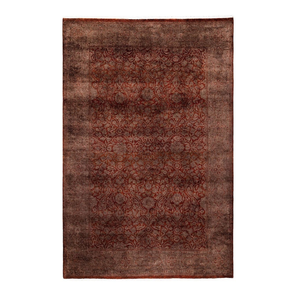 Overton Hand Knotted Wool Vintage Inspired Modern Contemporary Overdyed Brown Area Rug - 4' 1" x 6' 3"