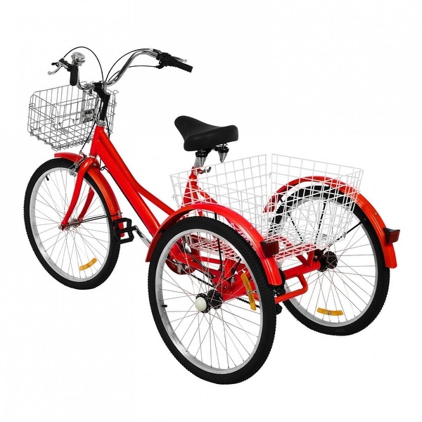 3 Wheeled Bike Adult Tricycle 7 Speeds 24 Inch Wheel Cargo Basket 70.87x25.98x43.31in