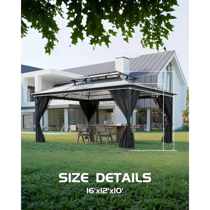 12'x16' Hardtop Gazebo for Patio, Deck, Backyard, Lawn, and Garden - 12X16 Ft