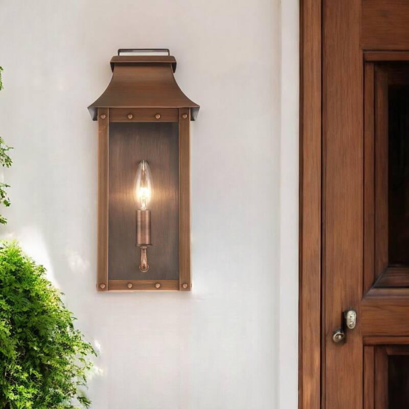 Traditional Copper Patina Wall Light with Clear Glass Design - 6” x 6” x 13.25” - Copper
