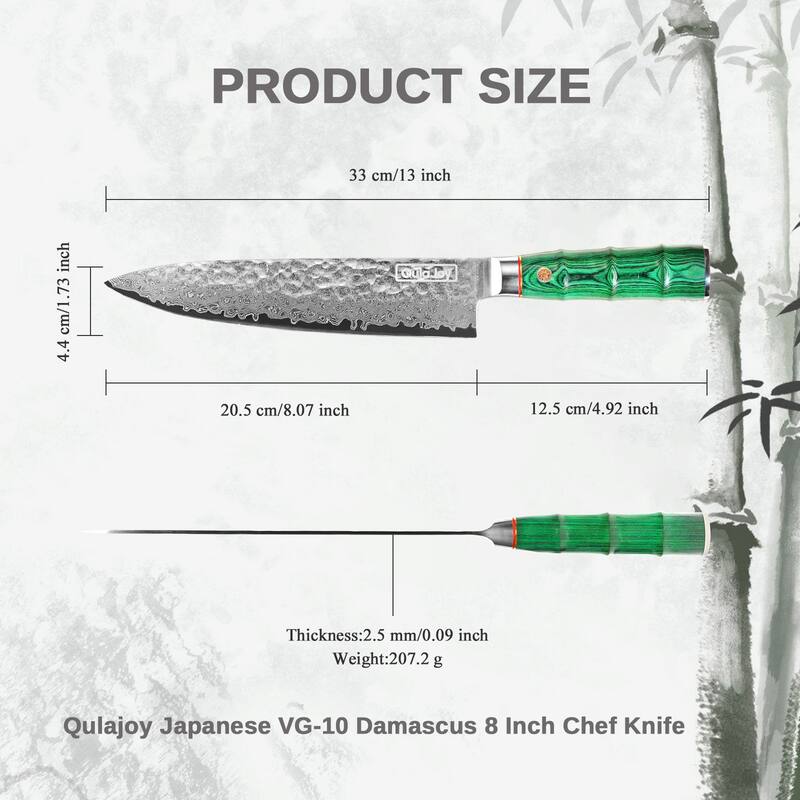 8" Japanese Chef Knife, 67-Layer Damascus VG-10 Hand-Hammered