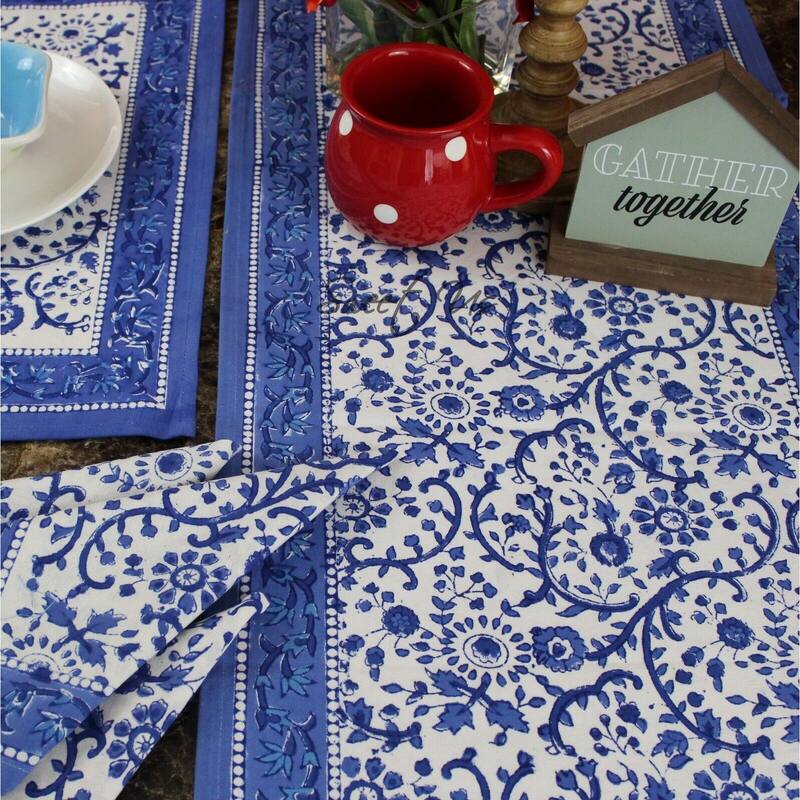 Block Print Cotton Eternal Floral Tablecloth Collection
