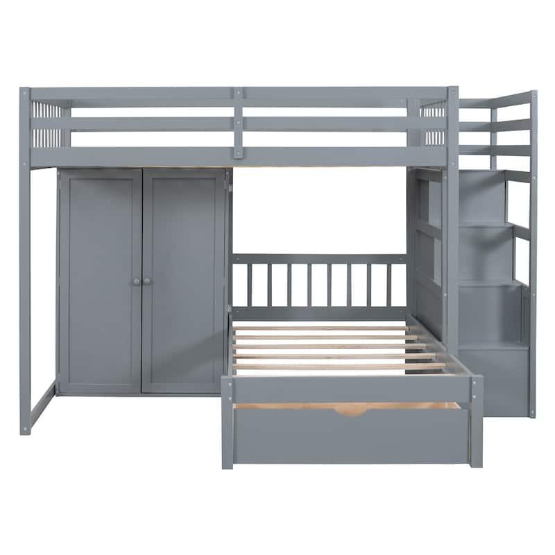 Full Over Twin Bunk Bed with Wardrobe and Drawers