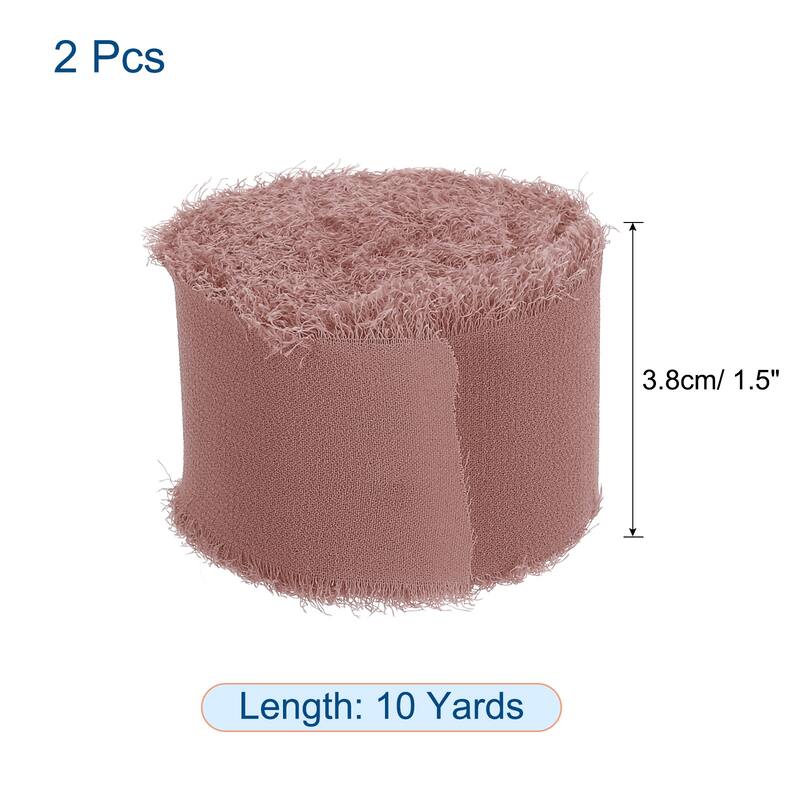 Chiffon Ribbon 1.5" x 10 Yard, Handmade Fringe Ribbon, 2pcs - Beige