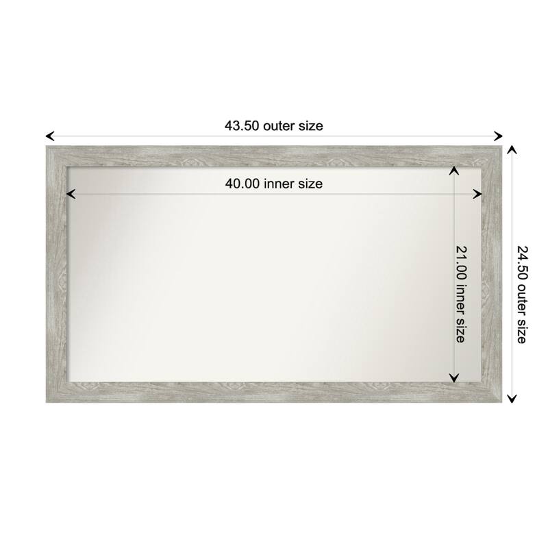 Dove Greywash Narrow Framed Non-Beveled Custom Wall Mirror, Bathroom Vanity Mirror - Outer Size: 43.5 x 24.5