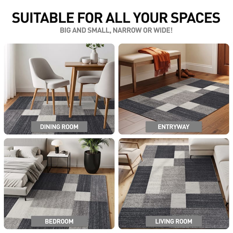 World Rug Gallery Modern Boxes Design Non-slip (Non-skid) Area Rug