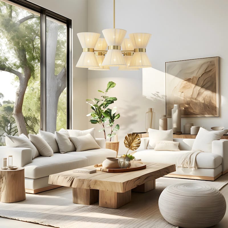 10-Light Farmhouse Boho Sputnik Hourglass Ivory Rope Handwoven Fabric Chandelier for Dining Room