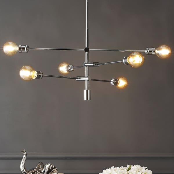 slide 2 of 26, Cato Modern Iron Arm-Adjustable LED Chandelier, Chrome by JONATHAN Y 36"