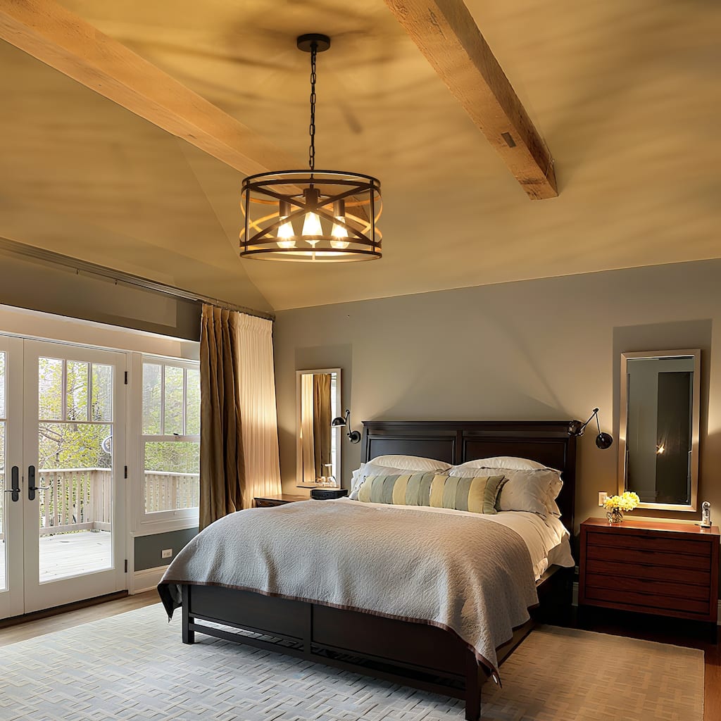 3 - Light Drum Chandelier - Matte Black