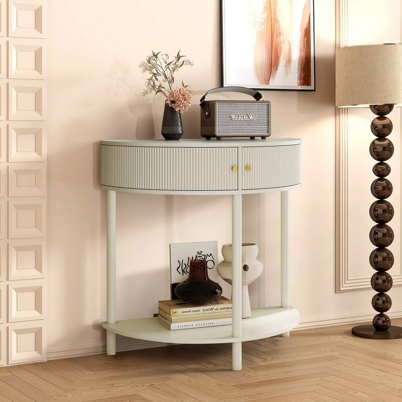 Modern 31.5" Fluted Semi-Circle Narrow Console Table with Drawers and Dual Storage Solutions