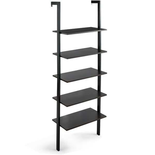 5-Tier Wood Wall Mounted Bookshelf with Metal Frame