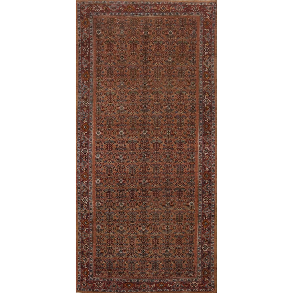 Hand Knotted Oriental 100% Wool Carpet Traditional Floral Brown Heriz Area Rug - 16' 9'' X 7' 9''