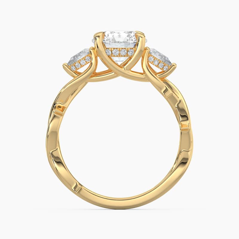 Auriya 14k Gold Round Lab Grown Diamond Thorn Vine Three Stone Hidden Halo Engagement Ring 1 to 5 ct. tw. (F-G, VS)