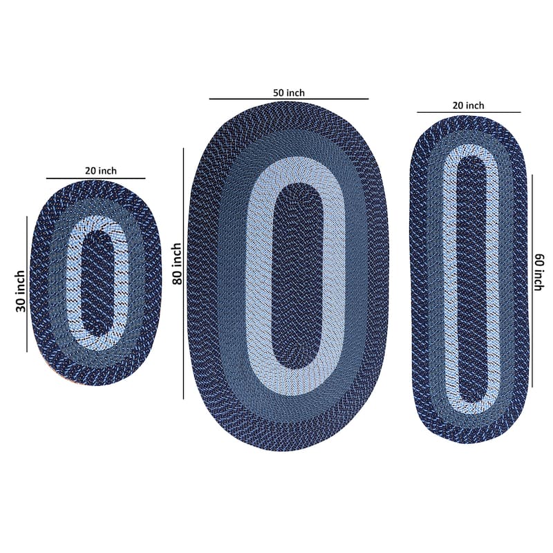 Better Trends Braided Rug Set 100% Polypropylene Durable & Stain Resistant Reversible Indoor Area Rug Alpine 3-Piece Collection - 3 Piece Set - Blue