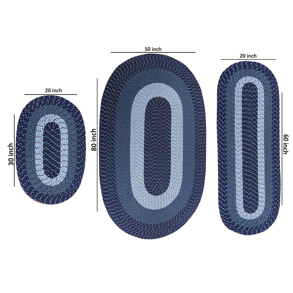 Better Trends Braided Rug Set 100% Polypropylene Durable & Stain Resistant Reversible Indoor Area Rug Alpine 3-Piece Collection