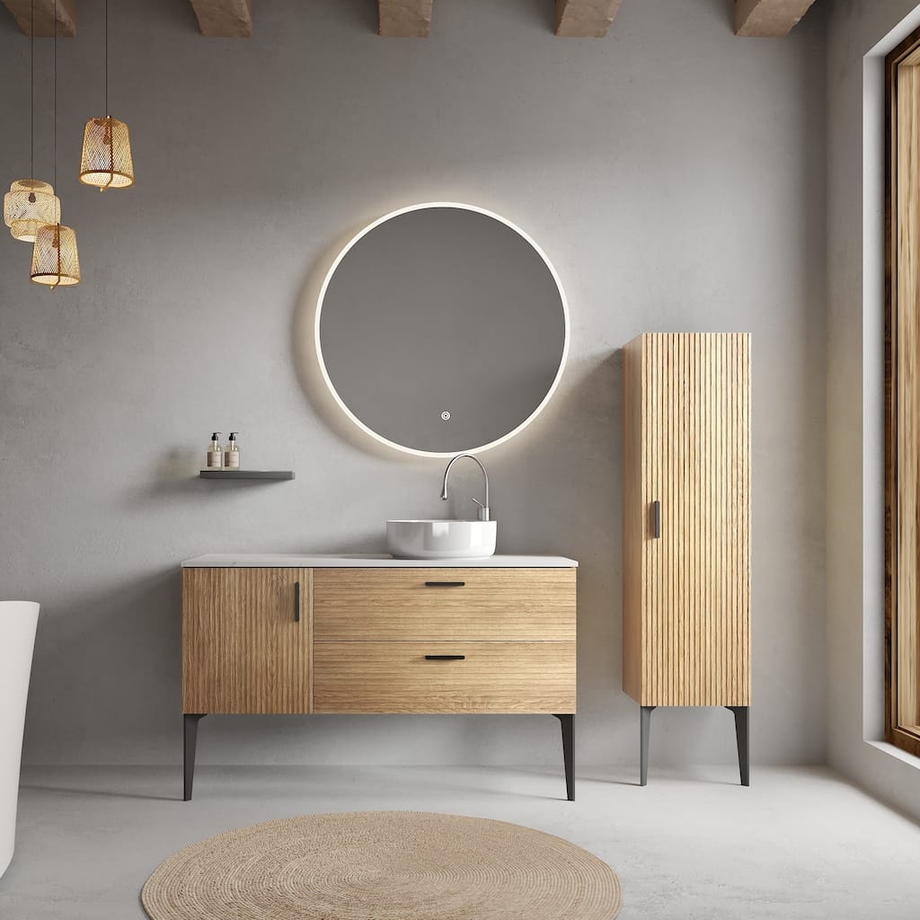 GDFStudio - Emilia Modern 48-Inch Striped Bathroom Vanity with Integrated Sink - 48" Bathroom Vanity