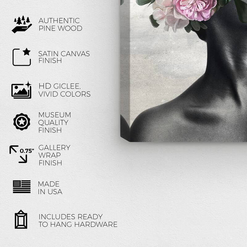 Wynwood Studio Canvas Fashion and Glam In Love With Flowers I Gray and Glam Wall Art Canvas Print