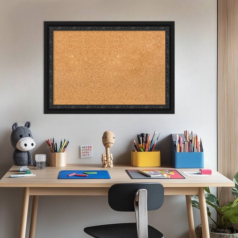 Downton Black Wood Framed Cork Board - Bulletin Board, Organization Board, Pin Board
