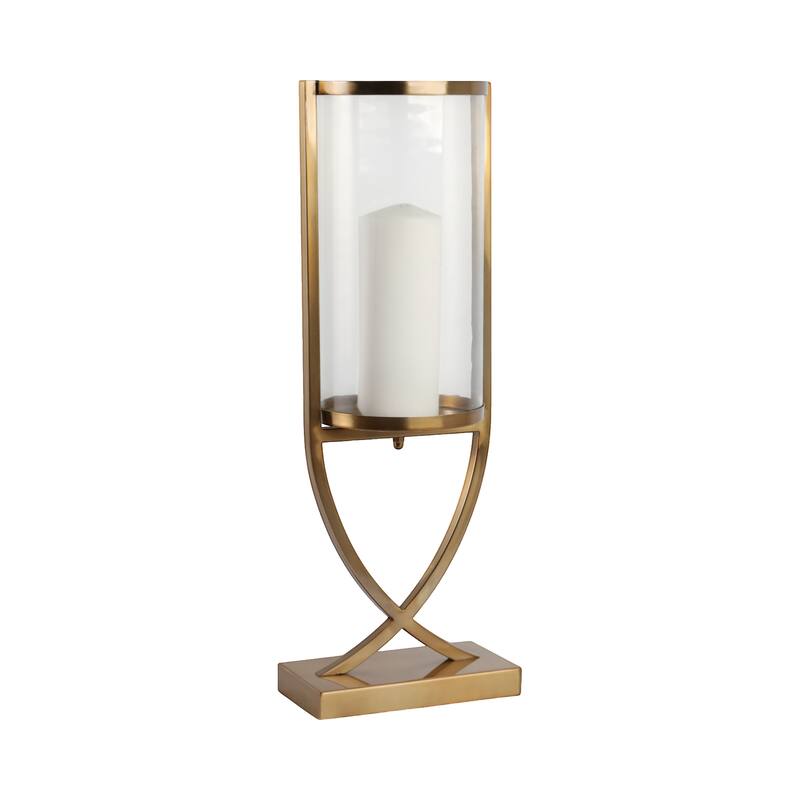 Modern Glass Pillar Candle Holder Decorative Lantern with Steel Frame