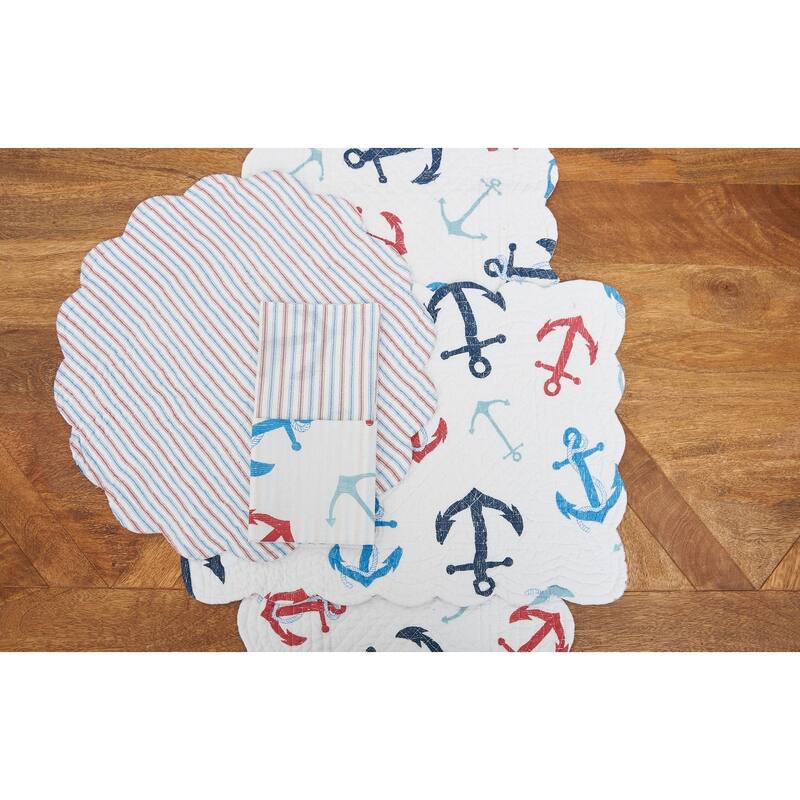 Anchors Away Cotton Quilted Rectangular Reversible Placemat Set of 6 - Set of 6