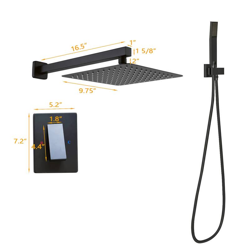 Topcraft Wall-mounted Rainfall Shower System - 10*10