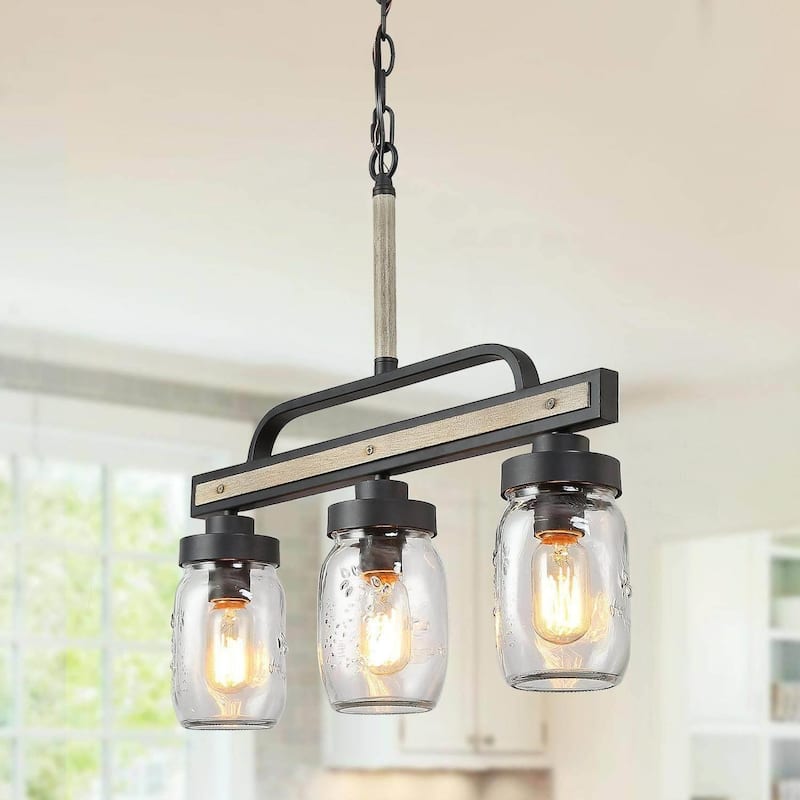 The Gray Barn Farmhouse Mason Jar Glass Linear Kitchen Island Chandelier - L22"x W4"x H19.5"