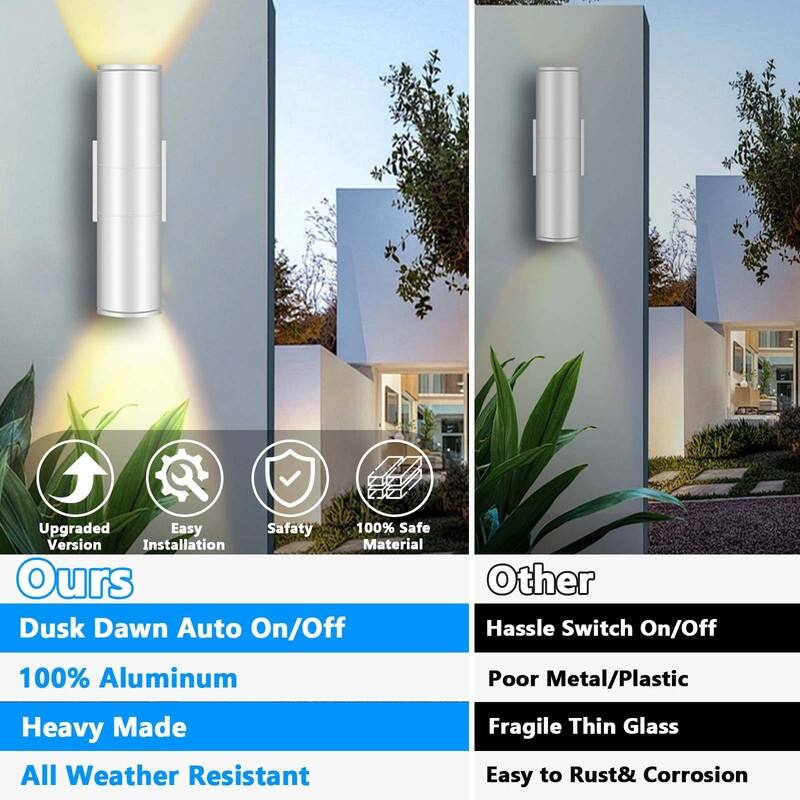 Dusk to Dawn Outdoor Lighting Sensor Wall Lights, IP65 Waterproof Aluminum for Porch Patio etc