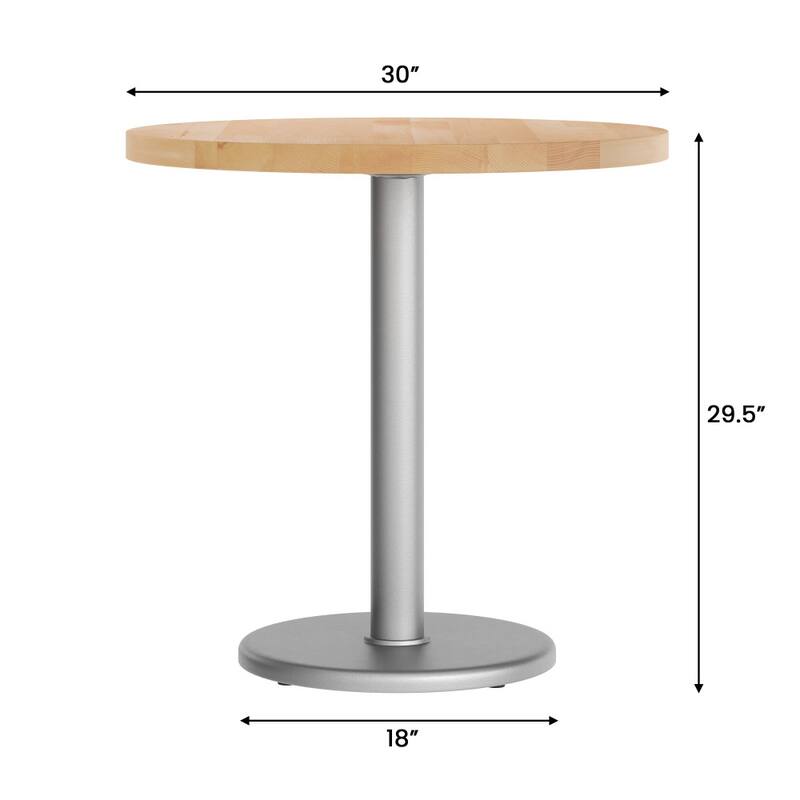 Round Solid Wood Commercial Tabletop with 18" Round Dining Height Base - 30"W x 30"D x 29.5"H