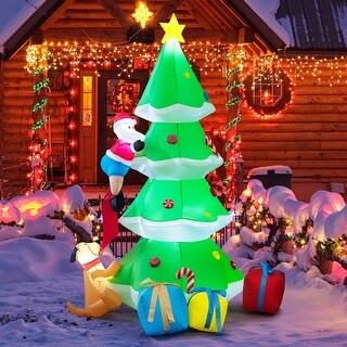 Costway 7 FT Inflatable Christmas Tree with Santa Claus & Dog - See ...