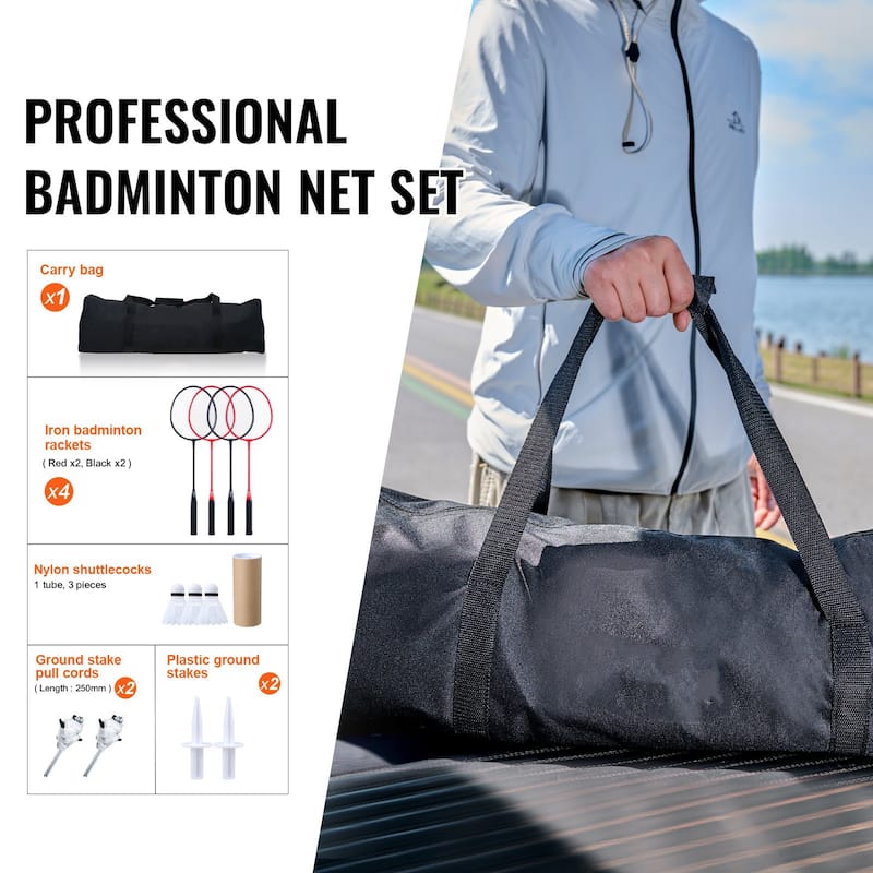 Portable Badminton Net Set with Rackets, Poles & Shuttlecocks