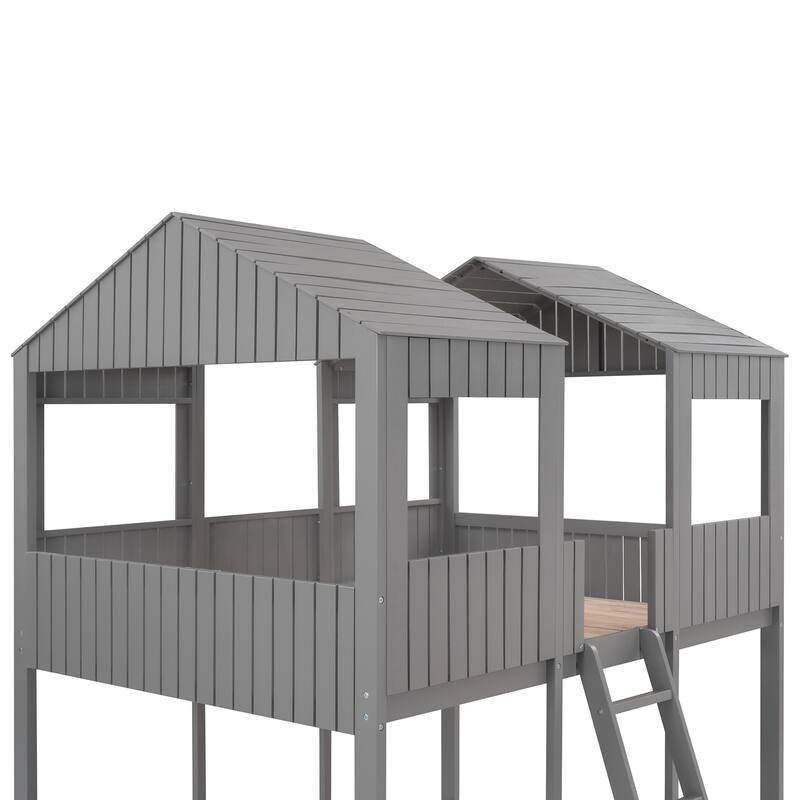Full Over Full Wood Bunk Bed with Roof