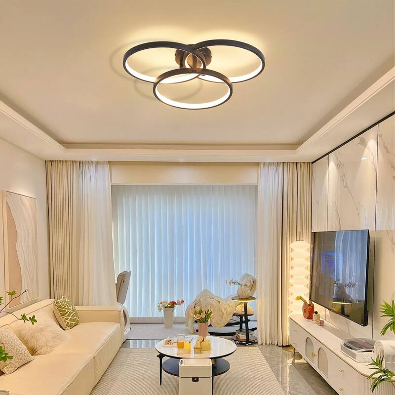 20" Modern Black LED Ceiling Light, 3-Ring Flush Mount Fixture Sleek and Energy-Efficient Design, Easy Installation