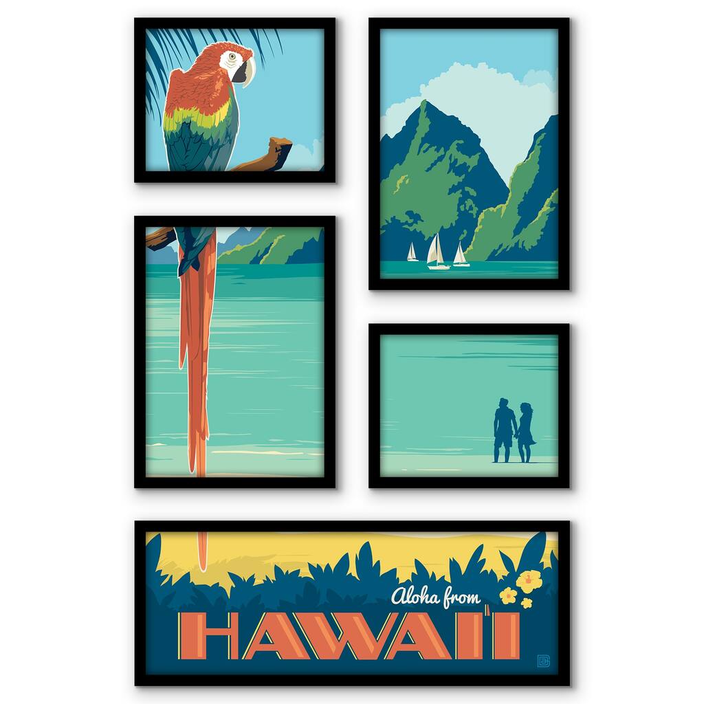 Americanflat Hawaii Tropical Paradise 5 Piece Grid Wall Art Room Decor Set