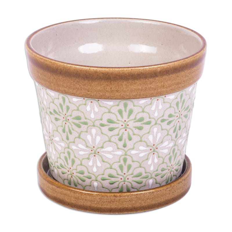 Novica Handmade Green Courtyard Ceramic Flower Pot (5 Inch)