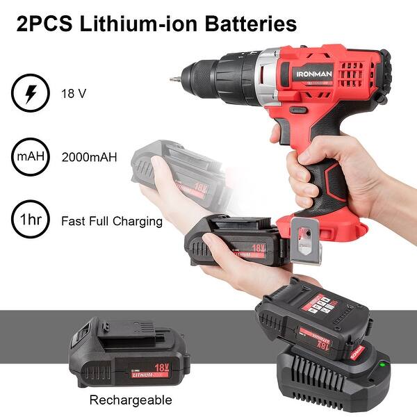 Shop 18v Cordless Drill Driver Impact Tool Kit 1 2 Chuck 2000mah